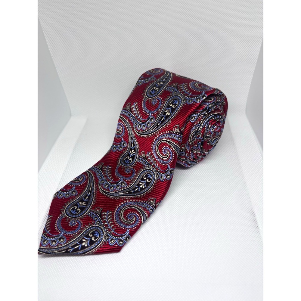 J. Boulder Men's Silk Paisley Tie Red Blue Black Woven Handmade One Size 06